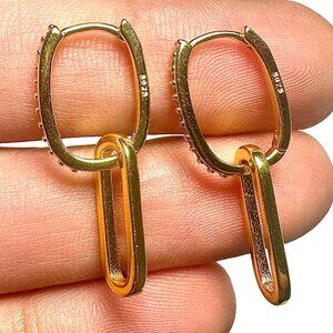 925 Silver Gold Dangle Earrings | Linked Leverback Drop Jewelry